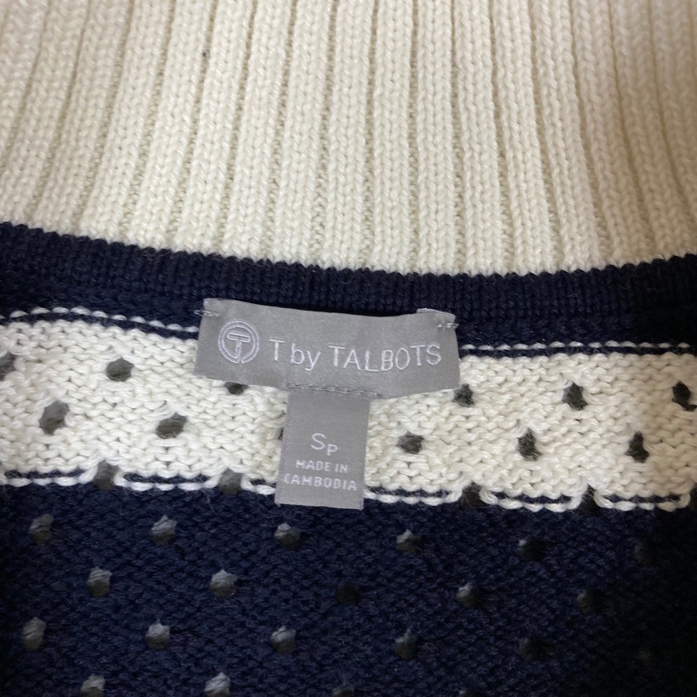 T by Talbots Womens Small Petite Navy White Striped Coolmax Zip Cardigan - Picture 2 of 7